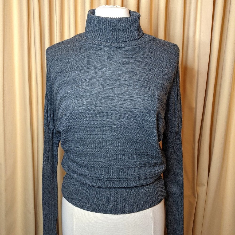 NWOT Becky Ribbed Gray Turtleneck Sweater Dolman Top USA Made, Small